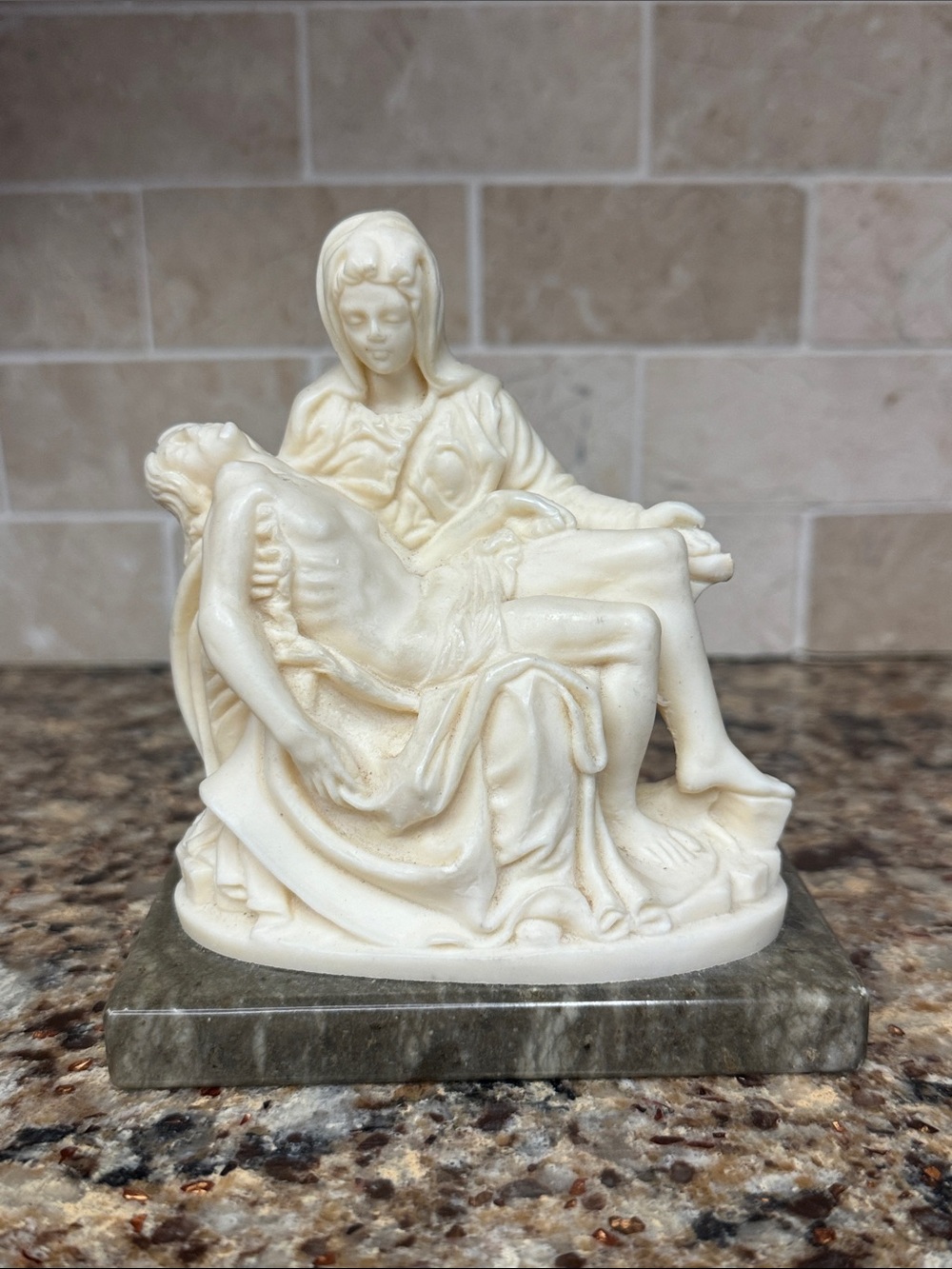 Vintage Pietà Sculpture on Marble Base Michelangelo